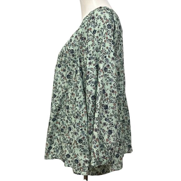 J. Jill Floral Peasant Top Blue Feminine Boho Cotton Button Up Womens Petite L - Picture 3 of 7